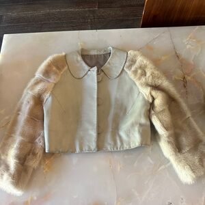 Vintage Cream and Tan Women's leather and fur coat